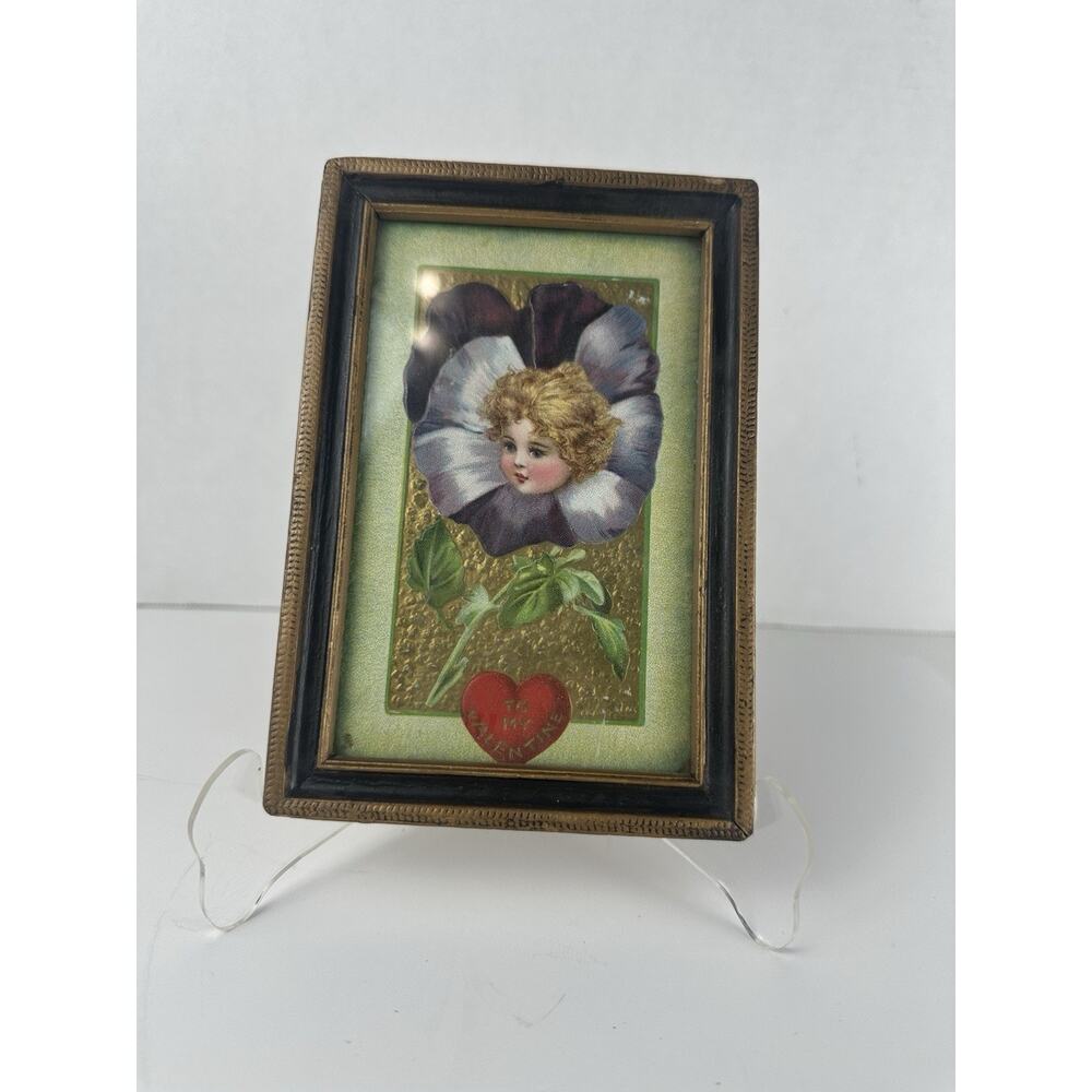 Tucks 20 Little Lovers Valentine Girls Head in Pansy Vintage Postcard A54